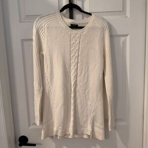 Nautica Women's Creme/White Cable Knit Sweater Size XL ‎ 100% Cotton Nautical